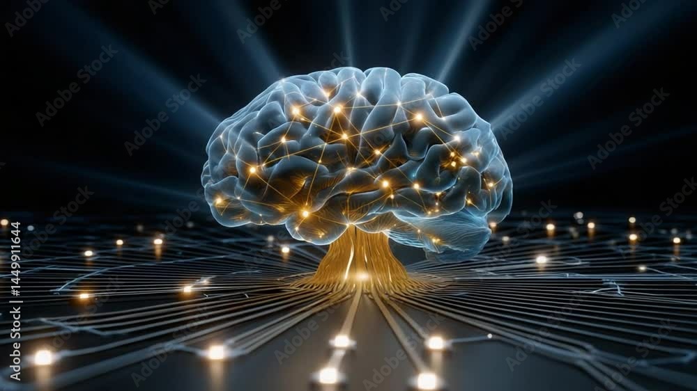 Aufkleber digital brain: a luminous brain, symbolizing intelligence, knowledge, and the interconnectedness of 