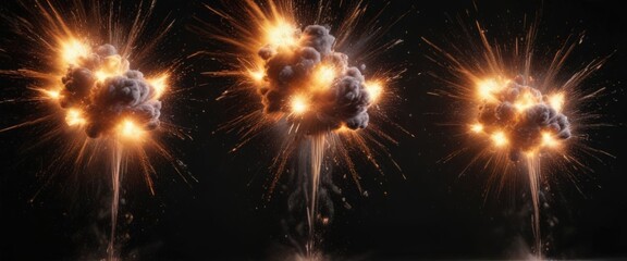 Fototapeta premium Vibrant powder bursts, black backdrop Dynamic, celebratory explosion , celebration, spectacle, intense