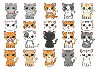 Obraz premium Cute cartoon cats collection. Adorable feline characters in various poses and colors