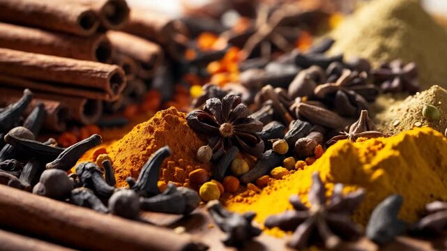 Close-up of a tray showcasing spices.