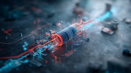 Futuristic technology circuit board with glowing component