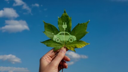 Green leaf displaying an electric vehicle charging symbol.