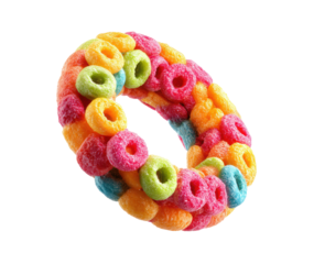 Colorful cereal ring for fun snacking and dessert ideas on a transparent background, cut out