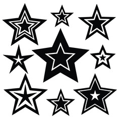 Obraz premium Stars collection. Star vector icons. Golden and Black set of Stars, isolated on transparent background. Star icon. Stars in modern simple flat style. Vector 