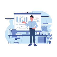 businessman presentation company bar chart on office background illustration flat