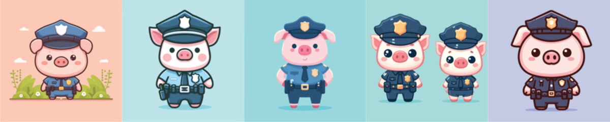 cute pig vector in police costume