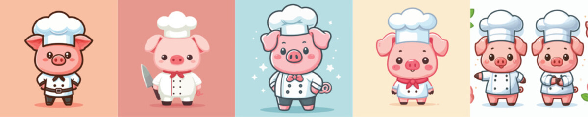 cute pig vector in chef costume
