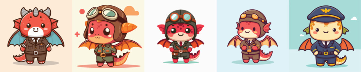 cute dragon vector in pilot costume