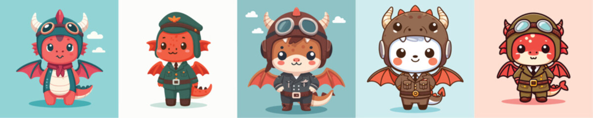 cute dragon vector in pilot costume