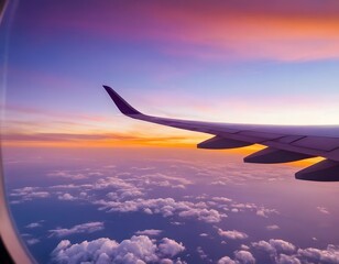 view from airplane window clouds & colorful hues in the sky 