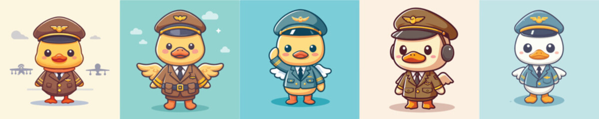 cute duck vector in pilot costume