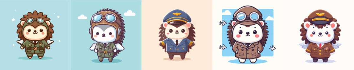 cute hedgehog vector in pilot costume