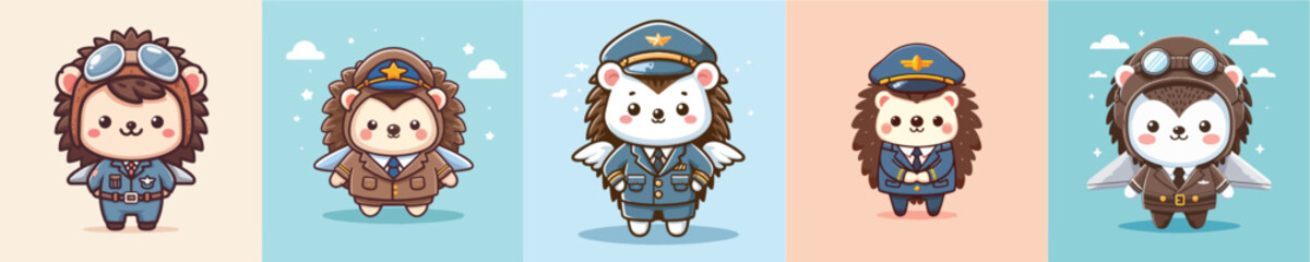 cute hedgehog vector in pilot costume