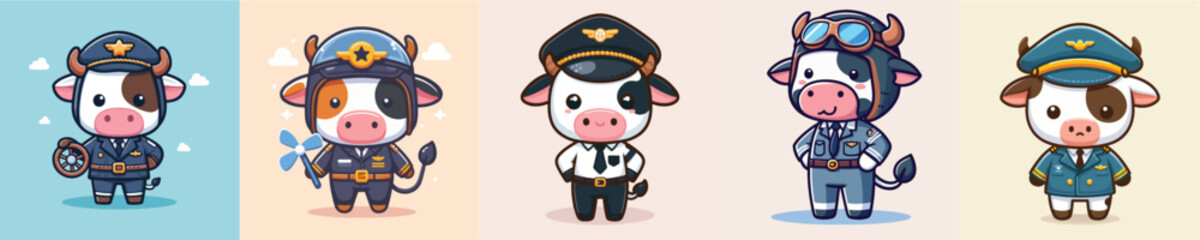 Fototapeta premium cute cow vector in pilot costume