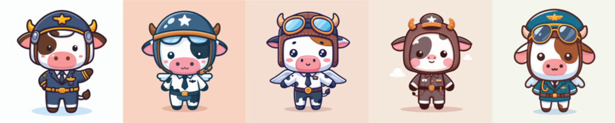 cute cow vector in pilot costume