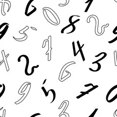 Seamless pattern from a set of doodle digital icon isolated on white. Math sign symbol, freehand line drawing. For the cover of a school notebook, wallpaper, fabric for children. vector illustration