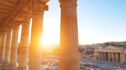 Ancient ruins seen through columns