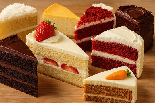 Assorted delicious cake slices
