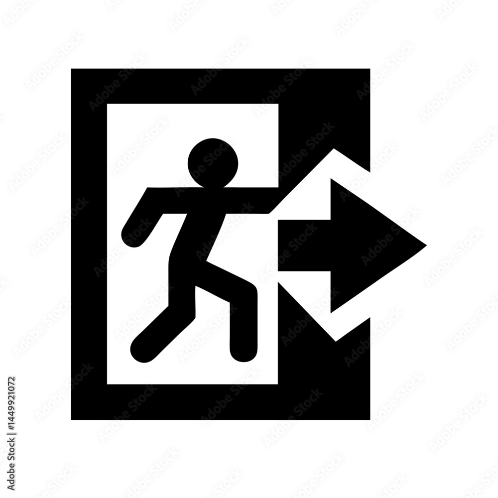 Poster exit or emergency escape silhouette on transparent background for web and graphic design