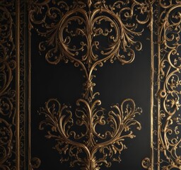 Elegant black & gold scrollwork, shimmering effect, shine, ornate, invitation