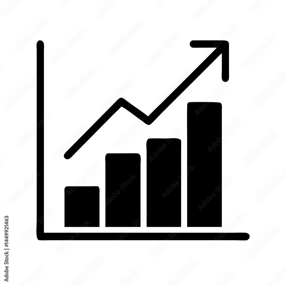 Poster graph with upward trend career progress silhouette on transparent background for web and graphic des