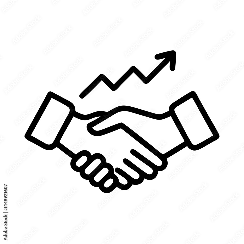 Poster handshake with graph career growth silhouette on transparent background for web and graphic design