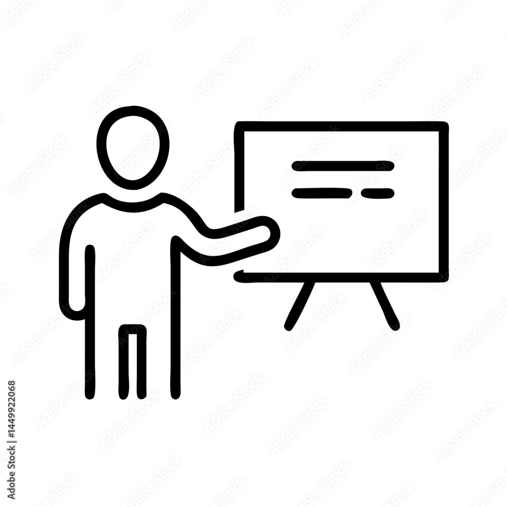 Poster instructor at board training on transparent background for web and graphic design