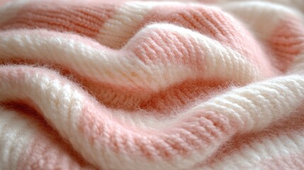 Textured pink and white knitted fabric close-up.