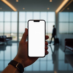 A hand holds a smartphone with a blank screen, highlighting the important role technology plays in improving travel experiences and communications.