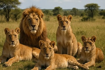 Majestic lion pride gathering © Rawpixel.com