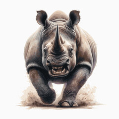 Watercolor Rage: Horned Thunder rhino angry isolated vector illustration svg   © Arun168