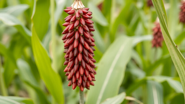 Sorghum bicolor (Cantel, gandrung, great millet, broomcorn, guinea corn). The grain finds use as human food, and for making liquor, animal feed, or bio-based ethanol. Sorghum grain is gluten free