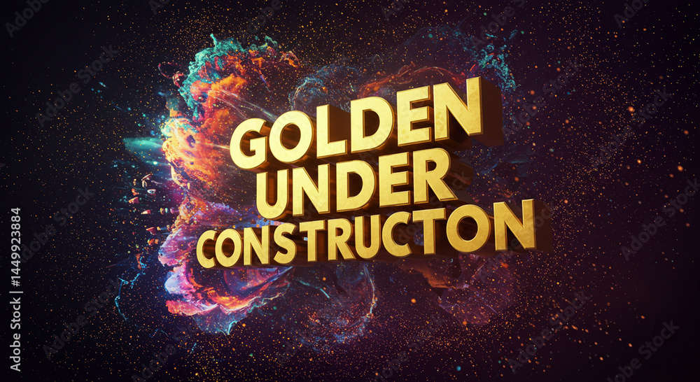 Poster abstract concept with golden under construction text and dynamic space dust