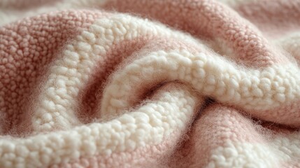 Soft, textured, striped knit blanket fabric close-up.