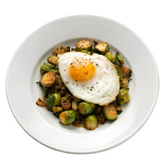 Brussels sprouts hash with fried egg isolated on transparent background