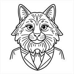 Obraz premium Sophisticated feline in a formal suit portrait. Vector illustration for coloring book