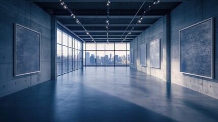 Spacious modern gallery interior showcasing contemporary art.