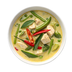 Delicious Thai Green Curry Recipe Chicken Vegetables and Coconut Milk on Transparent background
