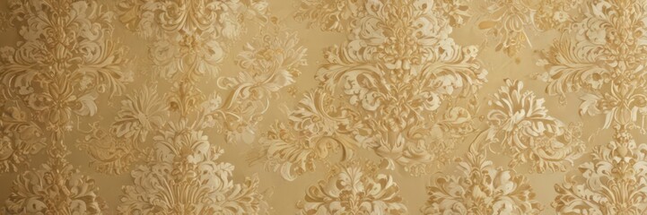 Opulent gold and cream damask wallpaper, embossed texture , elegant design, cream, pattern