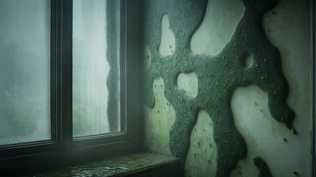 Mold near the window on the wall. Mold, moisture, and condensation inside the house.