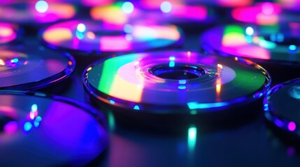 Obraz premium Close-up view of vibrant colorful compact discs.
