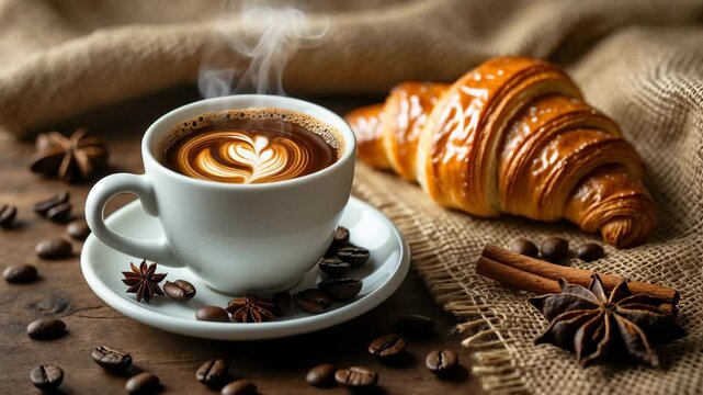 Morning meal featuring coffee and a croissant