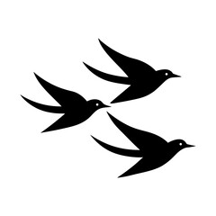 Black Birds Silhouette Vector Flying Icon with White Background.