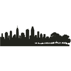 City Skyline Silhouette with Trees on the Horizon