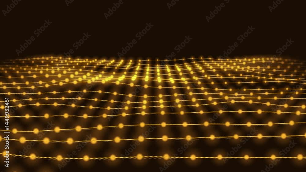 Aufkleber abstract animation with rows of glowing dots connected by thin lines creating an orange wave-like st