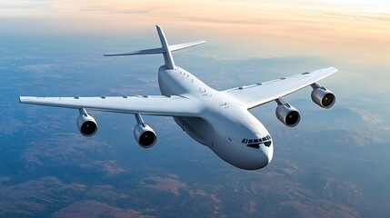 A futuristic cargo jet plane with advanced aerodynamics in mid-flight.