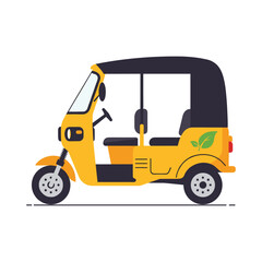 Obraz premium Electric rickshaw with green leaf symbol