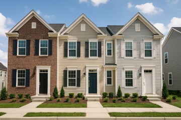 Charming suburban townhouses in neighborhood.