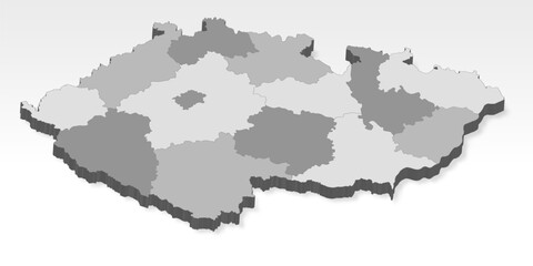 3D  Czech Republic map with all Regions in gray. Three dimensional map of Czech Republic with shadow  on white background for your design, app, UI.  EPS10. 