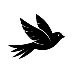 Minimal Flying Bird Icon Silhouette Vector on Clean White Background.
